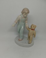 Little girl walking with Aquincum porcelain teddy bear!
