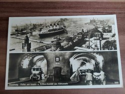 Old postcard, port of Hamburg with interior and exterior views, elb tunnel, mail clear