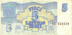 5 rubel rubli 1992 Lettország 3.