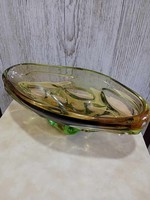 Czechoslovak uranium glass, uranium glass fruit bowl in beautiful brownish and greenish colors