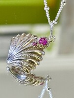 Stunning silver necklace, embellished with real-natural ruby stones
