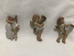 Antique, old Christmas tree decoration, 3 angels playing musical instruments