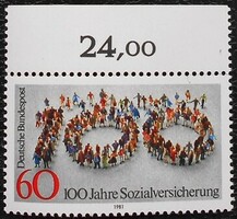 N1116sz / Németország 1981 szociális törvényhozás bélyeg postatiszta ívszéli összegzőszámos
