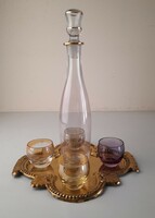 Art deco blown glass liqueur set with copper tray