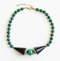 Vintage malachite stone choker necklace - art deco revival style - necklace mineral / semi-precious stone jewelry