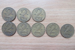 2 forintos, 6db: 1975, 1989