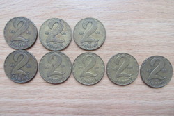 2 forints, 8 pieces: 1975, 1982, 1989