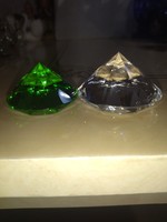 Gyönyörű 2 darab ólom kristály dísz, papirnehezék zöld és fehér