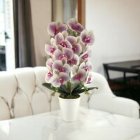Kétszálas élethű mályva és krémszínű cirmos orchidea kaspóban OR209MAKR