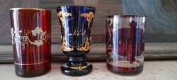 Biedermeier glasses, 4 pieces in one, and 2 Czech glasses