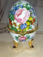 Gyönyörű virág mintás porcelán ékszertartó Szelence tojás alakú