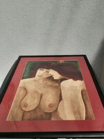 Signed large-scale nude painting with large breasts
