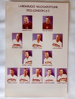 Képeslap labdarúgó válogatottunk 1953 London 6:3 postatiszta aranycsapat