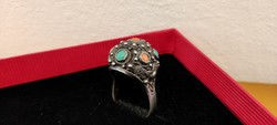 Antique Chinese silver ring with minerals
