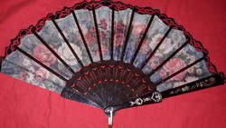Old silk floral lace hand fan opened 45 x 25 cm as shown in the pictures
