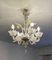 Custom-made 5-arm Murano chandelier decorated with 24-karat gold grains