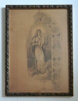 Károly Lotz (1833-1904): Madonna with the Child Jesus. Graphics.