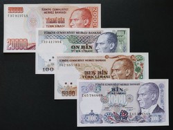 Turkey 1,000 - 5,000 - 10,000 - 20,000 Liras / lira, unc banknotes
