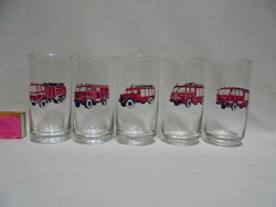 Retro fire engine glass cup - five pieces together - every car is different