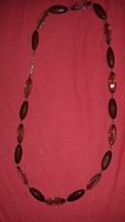 Régi borostyánszínű áttetsző üveggyöngyös női nyaklánc bizsu divatékszer 76 cm körbe a képek szerint
