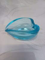 Turquoise colored, heart-shaped, glass ashtray