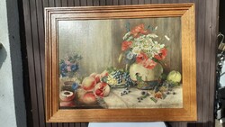 G. Massiczek  Olaj-fa asztali virág-gyümölcs csendélet festmény