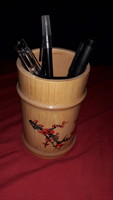 Gyönyörű KELETI lakkozott bambusz kézzel festett CSERESZNYEVIRÁG dísz IRON TARTÓ 16 cm képek szerint