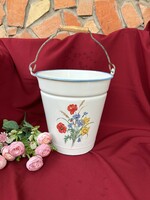 Rare field floral Bonyhád enameled bucket bucket heritage antique nostalgia poppy