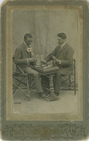 Early 1900s - full-length studio photo of men playing cards. Helfgott városligeti, photographer
