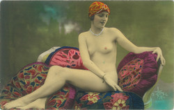 1929 – French, artistic, erotic postcard. Colored photo sheet.