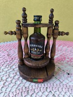 Retro small drinking bottle for sale in a wooden holder!