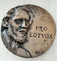 Pro EÖTVÖS kétoldalas  bronz emlék plakett díszdobozban 8,3 cm átmérőjű jelzett szignózott