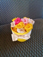 Colorful ceramic basket with flowers - decoration, ornament