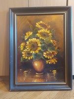 Gábor Tóth, sunflower still life, painting, 50x70 cm+frame, oil, canvas
