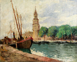 Lajos Gimes (1886-1945) - Port of Amsterdam | montelbaanstoren oude schans