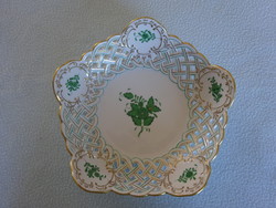 Herend green appony pattern openwork round bowl, flawless