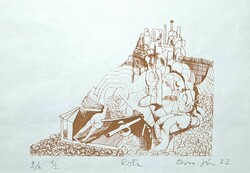 Orosz János: Modern csendélet, 1977 - E. A. művészpéldány szitanyomat, 1970-es évek - Oross János
