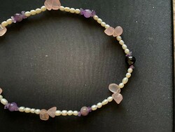 Special, beautiful, new, individually made cultured pearl. Necklaces with rose quartz and amethyst variations.
