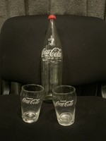 Coca cola 1l bottle, with 2 Coca Cola glasses