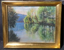 Vízparti táj "Horváth Z." jelzéssel, szép arany keretben! 50x40 cm + keret