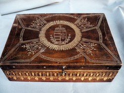 Old carved Hungarian coat of arms folk art wooden box