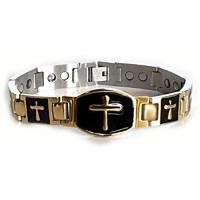 Extra strong stainless steel magnetic bracelet with cross