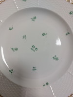 Herend green floral patterned, gold-edged, porcelain flat plates, 5 pcs