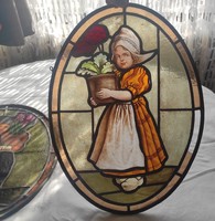 Antique hand-painted stained glass window, the price is for 2 pieces