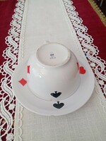 1 old Zsolnay French card patterned porcelain tea/coffee cup and 1 saucer