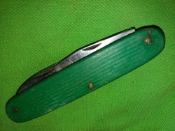 Antik zöld bakelitnyelű szénacél GML bicska bontóval kinyitva 19 cm a penge 8 cm a képek szerint