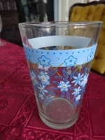 Glass cup with blue stickers, height 10.5 cm, diameter 7 cm. He has!