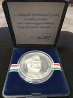 A rare silver medal issued to commemorate the reburial of Miklós Horthy from Bognár