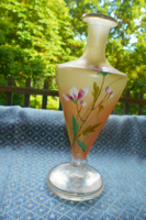 Antik szakított zománcfestett színátmenetes   szecessziós üveg -talpán sorszámmal jelzett