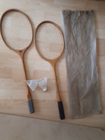 Ndk badminton racket from the 60s, 2 pcs, 2 balls and original holder